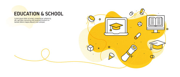 教育和学校相关的现代线条风格矢量插图图片下载