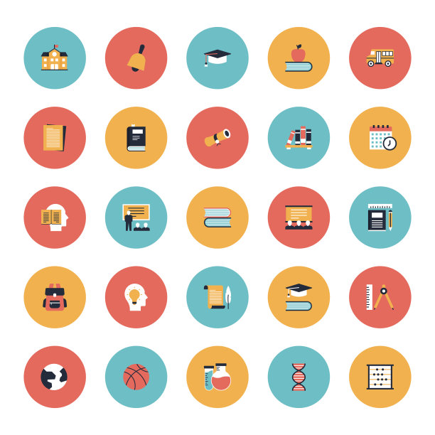 教育和学校相关的平面图标。向量符号说明。图片下载