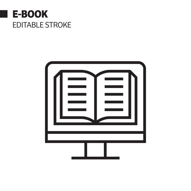 电子书线图标，轮廓矢量符号插图。图片下载