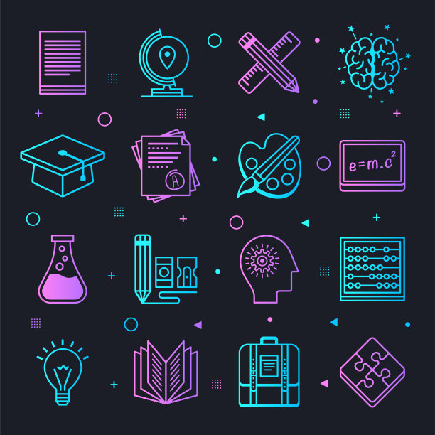 终身学习和教育星座线梯度向量图标集图片下载