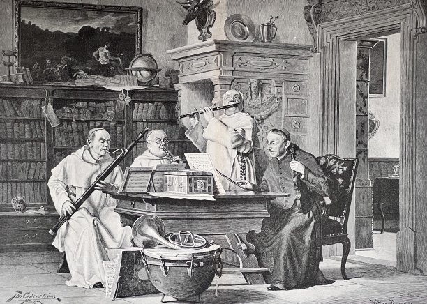 修道院的僧侣排练一段音乐图片下载