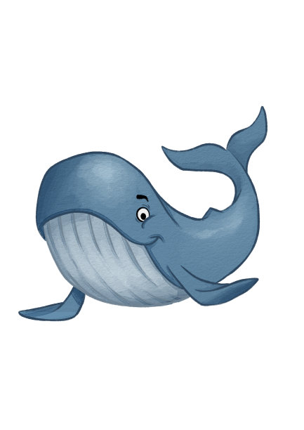 W字母动物抽认卡，鲸字儿童教育插图。学习字母很容易图片下载