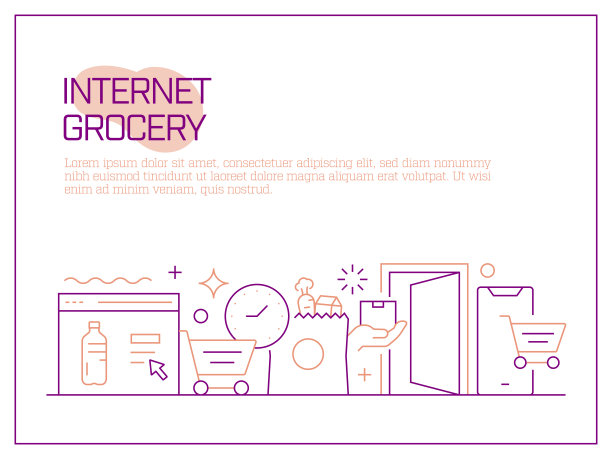互联网杂货相关矢量横幅设计概念，现代线条风格与图标图片下载
