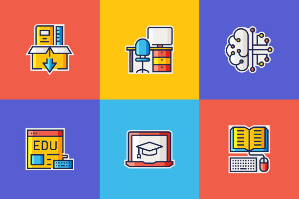 电子学习，在线教育和远程教育相关的直线图标。向量符号说明。图片下载