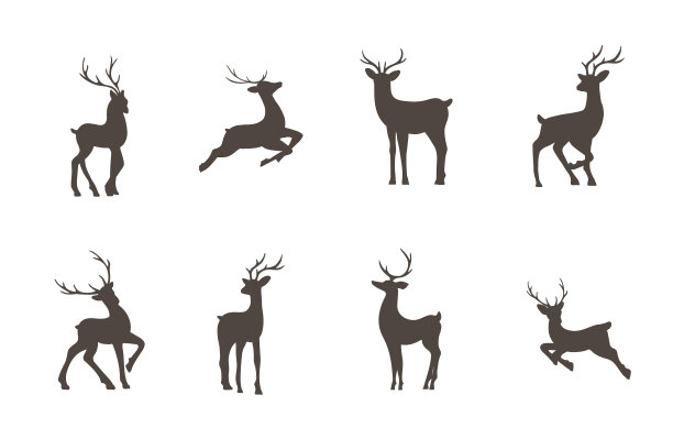 一套鹿的轮廓与鹿角野生动物图片下载