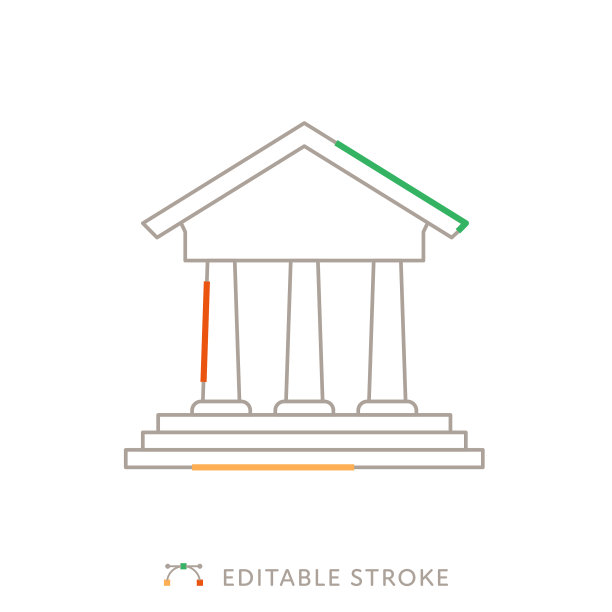 古建筑多色线图标与可编辑的Stroke图片下载