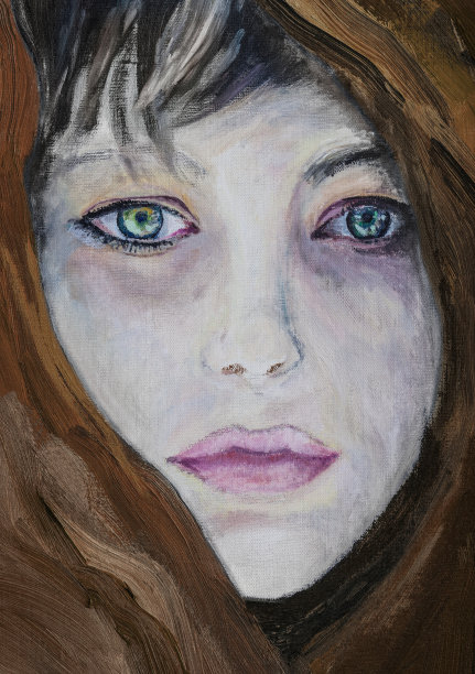 印象派风格彩色披肩女孩特写图片下载