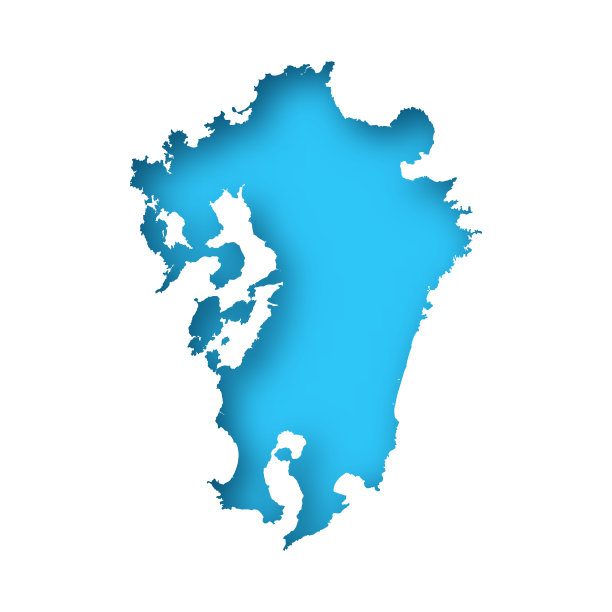 九州地图-蓝色背景的白纸图片下载