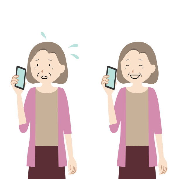 一位资深女性用智能手机聊天的插画集(焦虑与解脱)图片下载