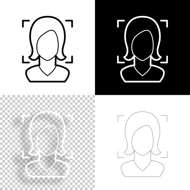 女人的面部识别。图标设计。空白，白色和黑色背景-线图标图片下载