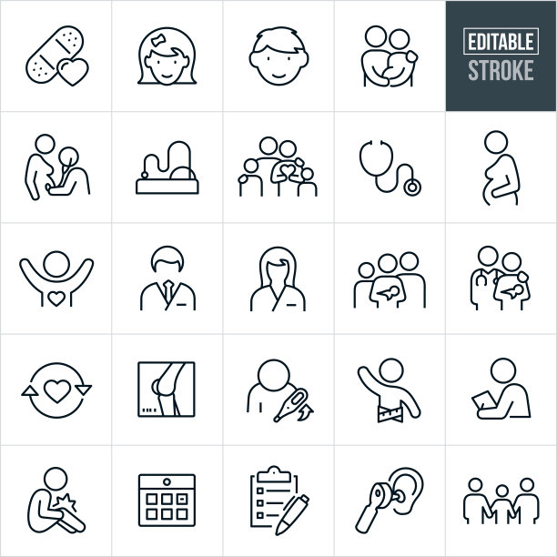 儿科细线图标-可编辑的描边图片下载