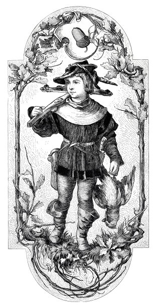 慕尼黑利奥波德王子宫殿游戏室的天花板画，猎人手持十字弓和一只死鸟图片下载