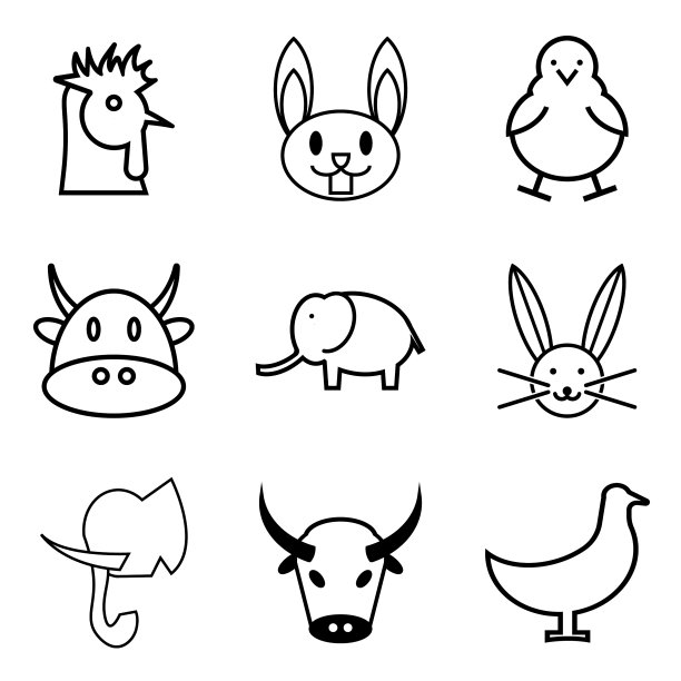 动物宠物黑色图标集简单和时尚的平面图片下载