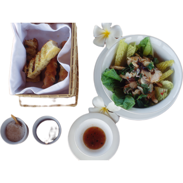 面包片蔬菜通心粉沙拉俯视图图片下载