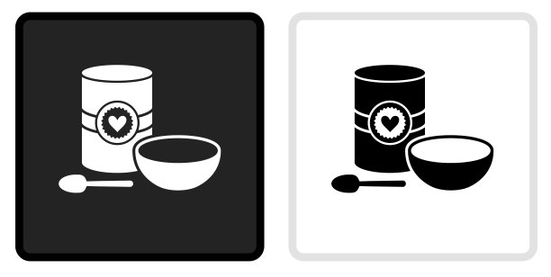 燕麦盒与碗和勺子图标上的黑色按钮与白色翻转图片下载