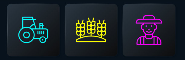 牵引机在农民的帽子和小麦线图片下载