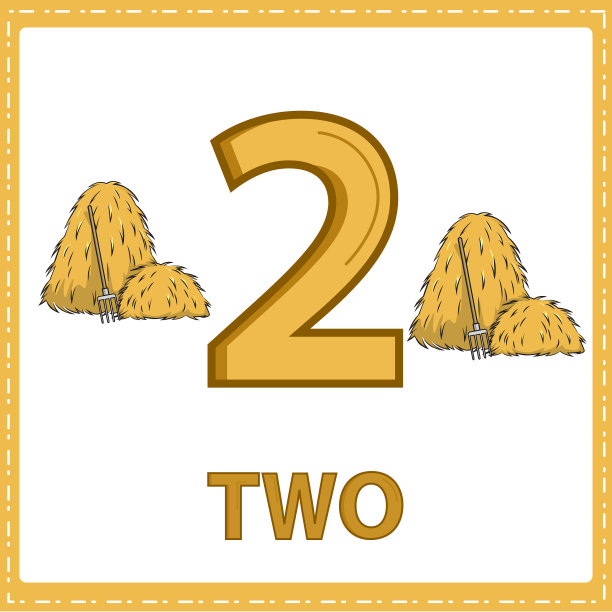 幼儿数字教育插图。为孩子们学会了数2与2干草堆的数字，如图所示在农场类别图片下载