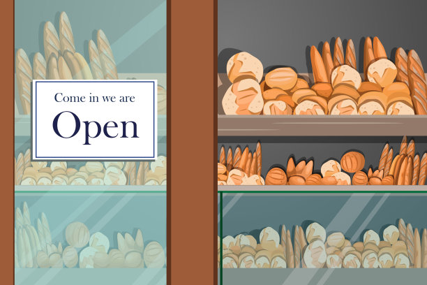 美丽的面包店与开放的标志图片下载