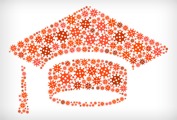 毕业帽流感冠状病毒图标模式图片下载