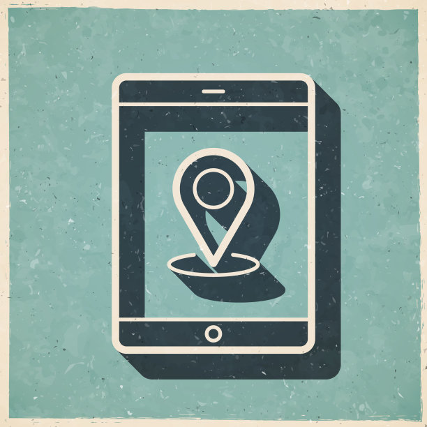 带定位针的平板电脑。图标复古复古风格-旧纹理纸图片下载