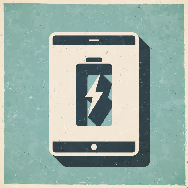 带有电池充电符号的平板电脑。图标复古复古风格-旧纹理纸图片下载