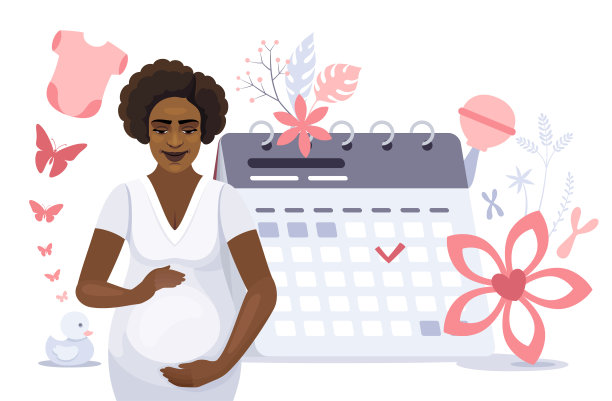 怀孕的黑人女性抱着肚子看日历图片下载