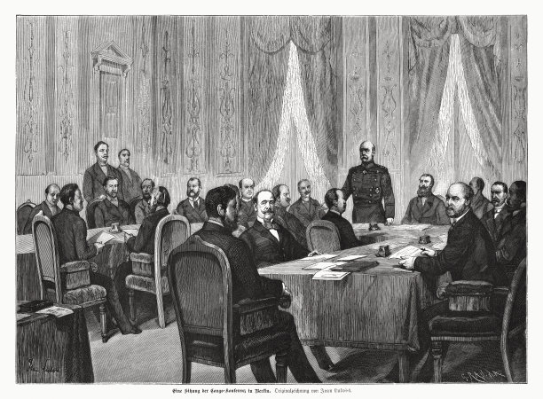 德国柏林刚果会议(1884-1885)，木刻，1885年出版图片下载