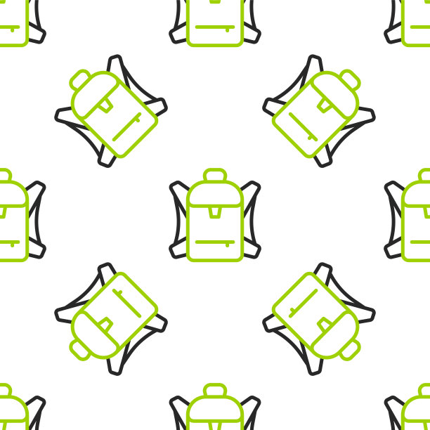 徒步背包线条图标，白色背景上的无缝图案。图片下载