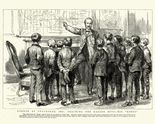 1867年，查尔斯·乔治·戈登将军在格雷夫森德教衣衫褴褛的孩子图片下载