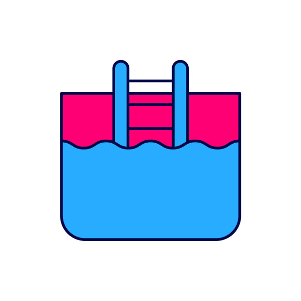 填充轮廓游泳池与梯子图标孤立的白色背景。向量图片下载