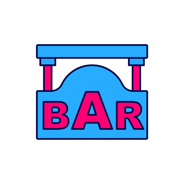 填充轮廓街招牌与铭文酒吧图标隔离在白色背景。适用于酒吧、咖啡厅、餐厅的广告。向量图片下载