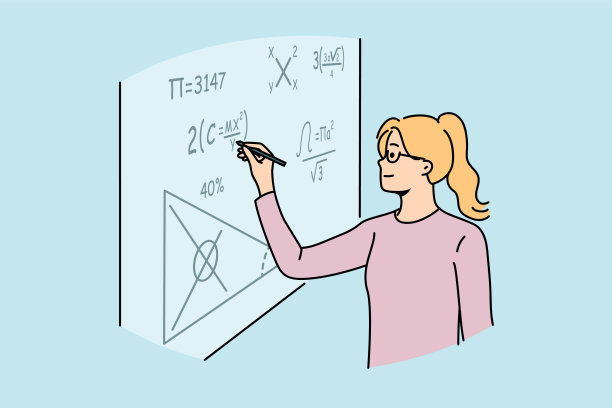 数学学校的女学生在黑板上写公式，解复杂的方程图片下载