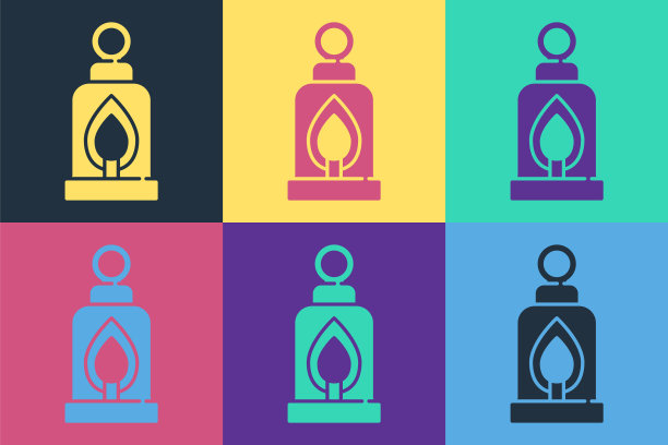 波普艺术野营灯图标孤立的彩色背景。万圣节派对快乐。向量图片下载