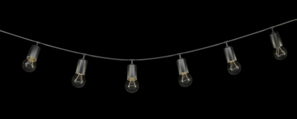 黑色背景上白炽灯泡的花环。3 d渲染。图片下载