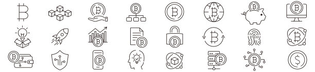 比特币加密货币网络区块链NFT钱包交易可编辑描边图标集矢量图图片下载