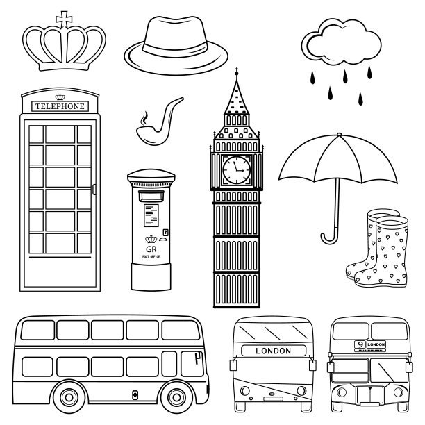 向量集的伦敦景点。一组矢量剪影插图的伦敦，英国的景点。图片下载