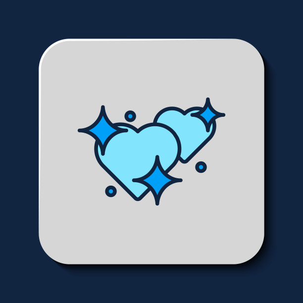 填充轮廓两个连接的心图标孤立的蓝色背景。象征浪漫的连结、加盟、激情与婚礼。情人节的象征。向量图片下载