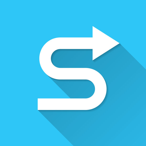 锯齿方向箭头。蓝色背景上的图标-长阴影平面设计图片下载