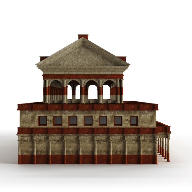 三维插图的古代结构与华丽的圆柱与白色背景图片下载