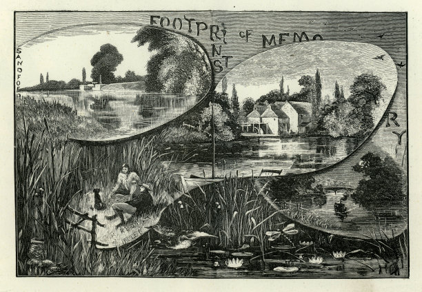 19世纪，维多利亚时期乘船穿越牛津郡、伊夫利和桑福德的场景图片下载