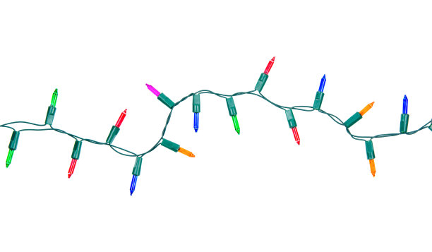 圣诞灯串孤立的白色背景与剪辑路径图片下载