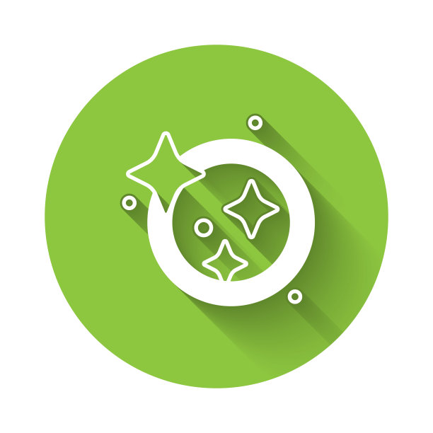 白色洗碗图标孤立与长阴影背景。清洗盘子图标。洗碗机的迹象。清洁餐具标志。绿色圆形按钮。向量图片下载