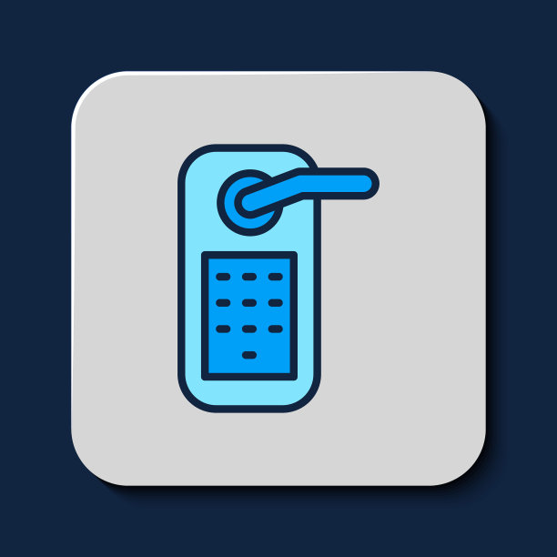 数字门锁与无线技术解锁图标隔离在蓝色背景。门把手标志。安全智能家居。向量图片下载