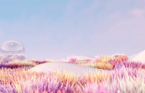 抽象的冬季景观场景与展台的产品展示。三维渲染图片下载