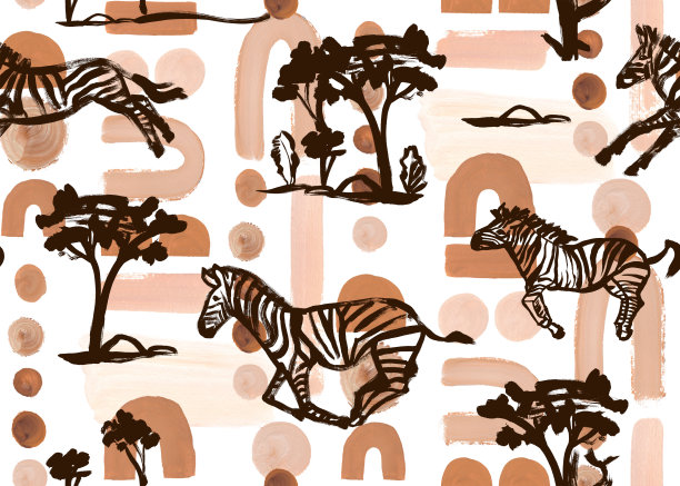 抽象的图案，斑马在草原上奔跑图片下载