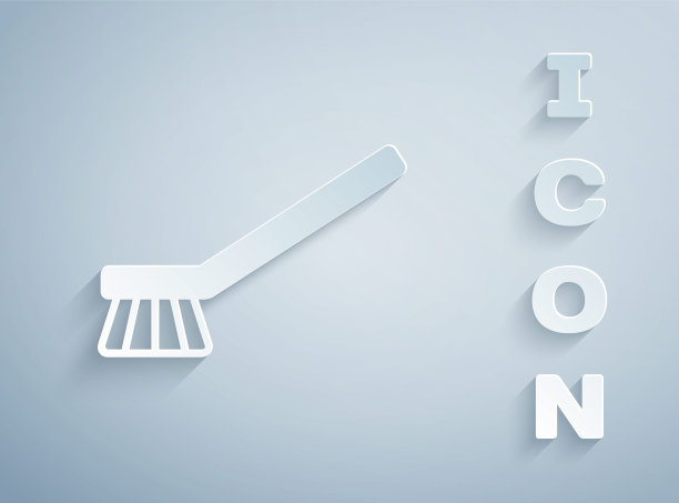 剪纸刷清洗图标隔离在灰色背景。清洁服务理念。纸艺风格。向量图片下载