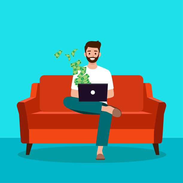 商人在网上赚钱，插图矢量卡通，在流行病中在家工作图片下载