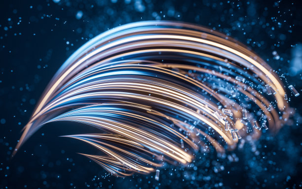 流动曲线和粒子背景，3d渲染。图片下载