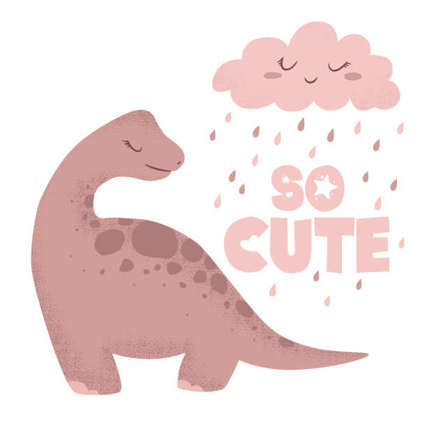 矢量插图与可爱的卡通恐龙和云隔离在白色背景上。设计卡片，印刷，海报，苗圃装饰，壁纸图片下载