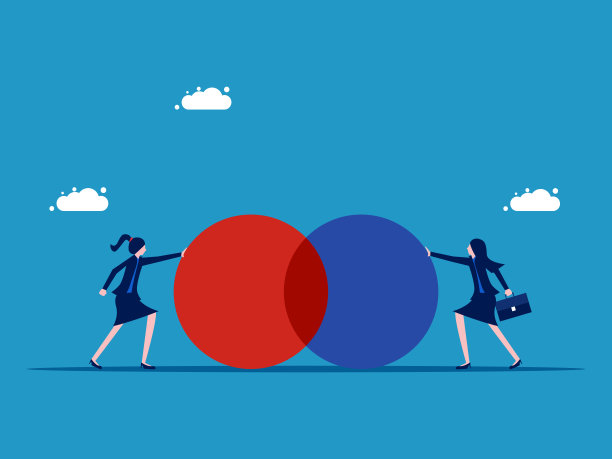 合并。两个女商人互相推着圈子图片下载